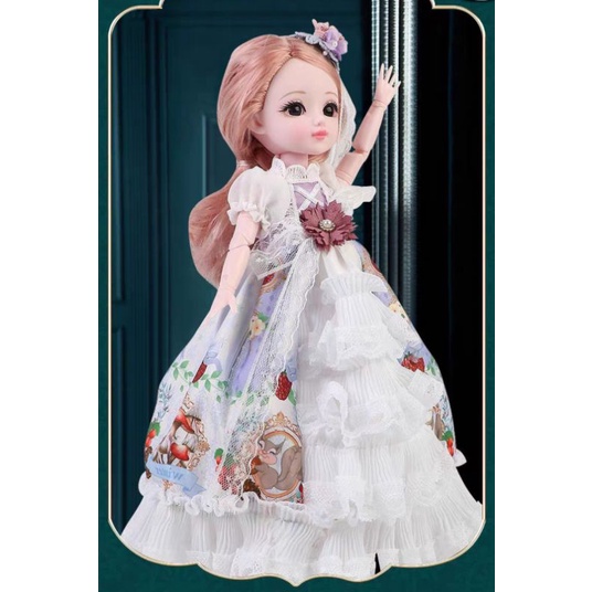 Búp bê khớp cầu  phong cách Châu Âu 23 điểm, size hộp 37cm, đầm dài phong cách cosplay Tiểu Thư, mắt thủy tinh