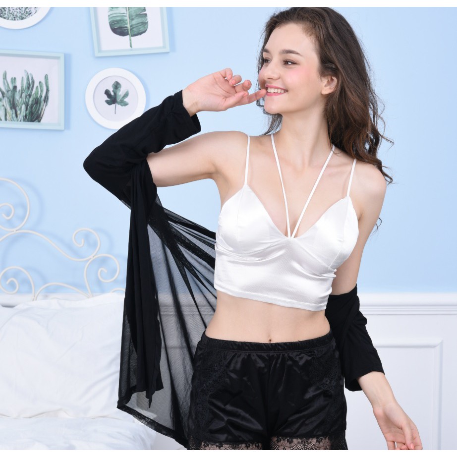 Áo bra nữ satin hai dây, thiết kế đơn giản, trẻ trung, dễ phối đồ, phù hợp dưới 55kg (MS 04018) Anna Shop