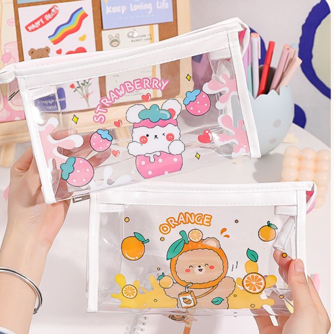 Túi Bút Trong Suốt Nhiều Họa Tiết Hoạt Hình Cute Dễ Thương