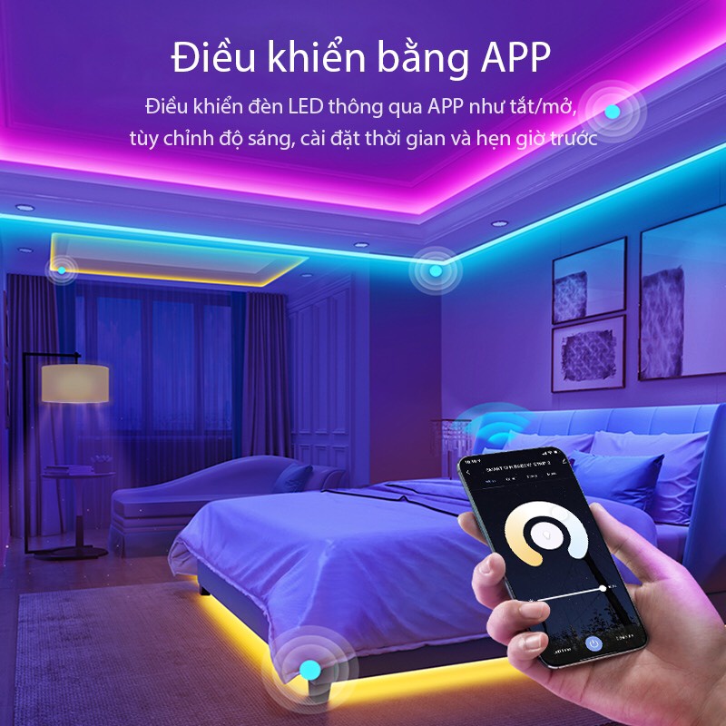 Cuộn dây đèn LED thông minh hiệu ứng RGB điều khiển bằng APP hỗ trợ giọng nói dây dài 2 mét 5W bảo hành 12 tháng AL03