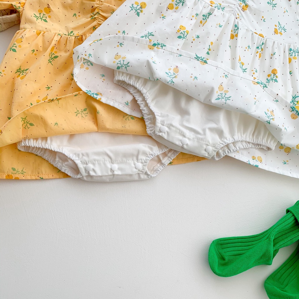 Bộ Áo Liền Quần Tay Phồng Chất Liệu Cotton In Họa Tiết Hoa Xinh Xắn Cho Bé Gái 66-90cm