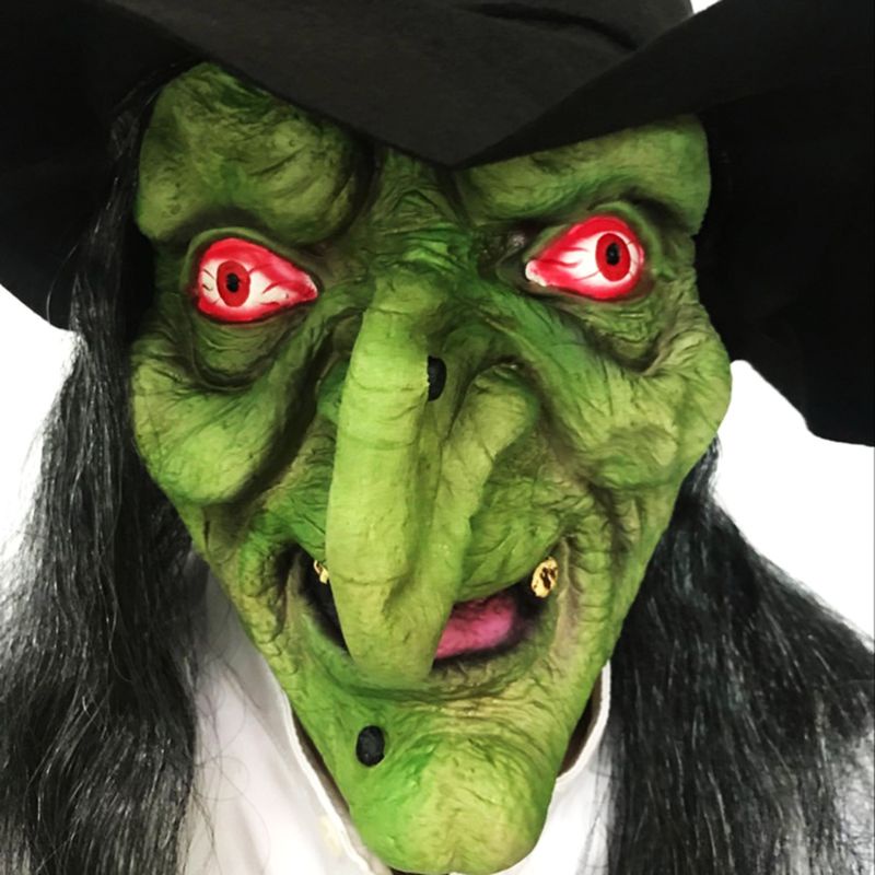 Mặt nạ phù thủy tóc dài hóa trang Halloween đáng sợ