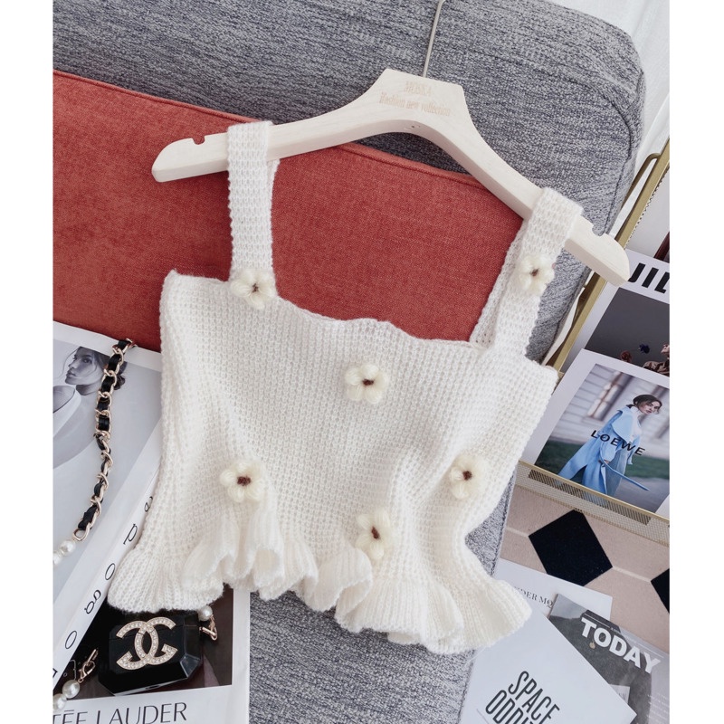 Áo Hai Dây Dệt Kim Màu Trơn Phong Cách Ngọt Ngào Cho Bạn Gái