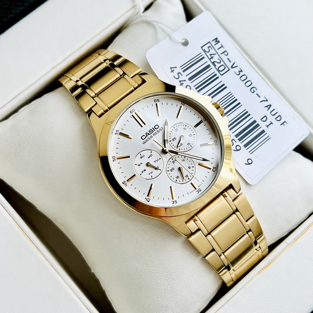 Đồng hồ đôi nam nữ dây thép Casio MTP V300G 7A