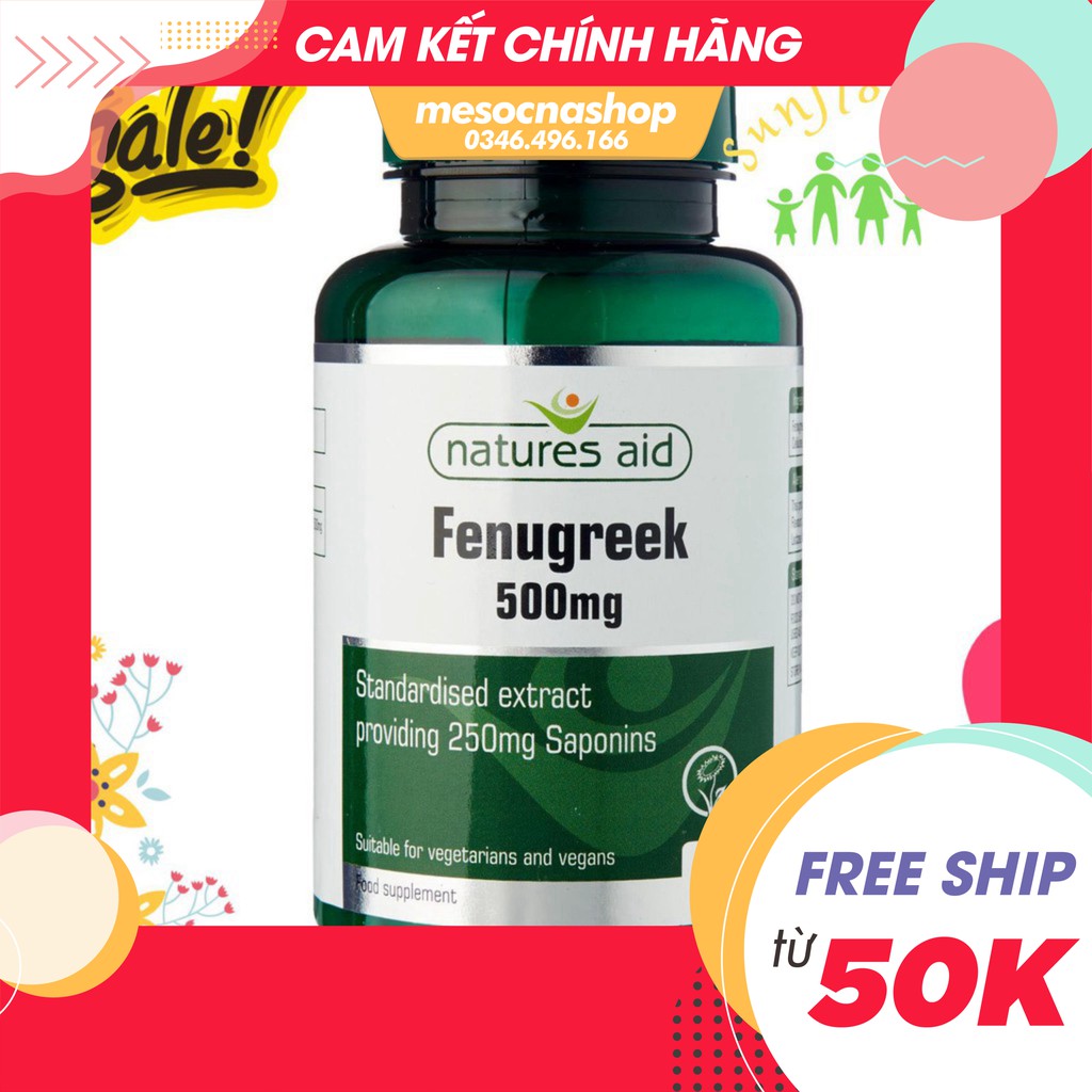 [CHUẨN AIR] Viên Uống Lợi Sữa Cỏ Ca Ri Fenugreek Natures Aid 500mg 90 viên - Xuất xứ Anh