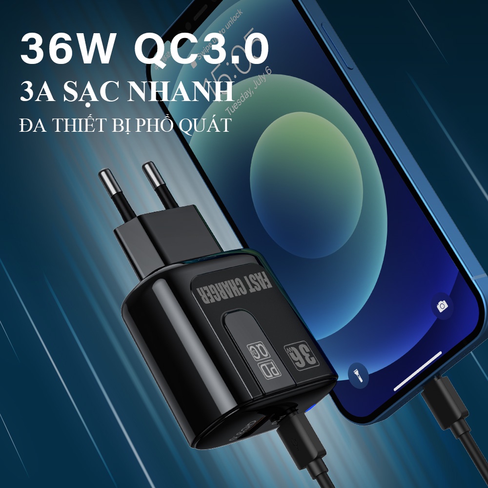 Sạc nhanh 36w cổng kép USB QC3.0 và PD, thích hợp cho điện thoại di động, pin sạc dự phòng, máy tính bảng đầu sạc nhan