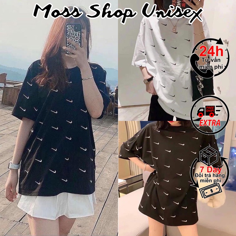 Áo thun tay lỡ unisex NK in kín MOSSSHOP - Áo phông nam nữ phong cách hàn quốc ulzzang form rộng 65kg