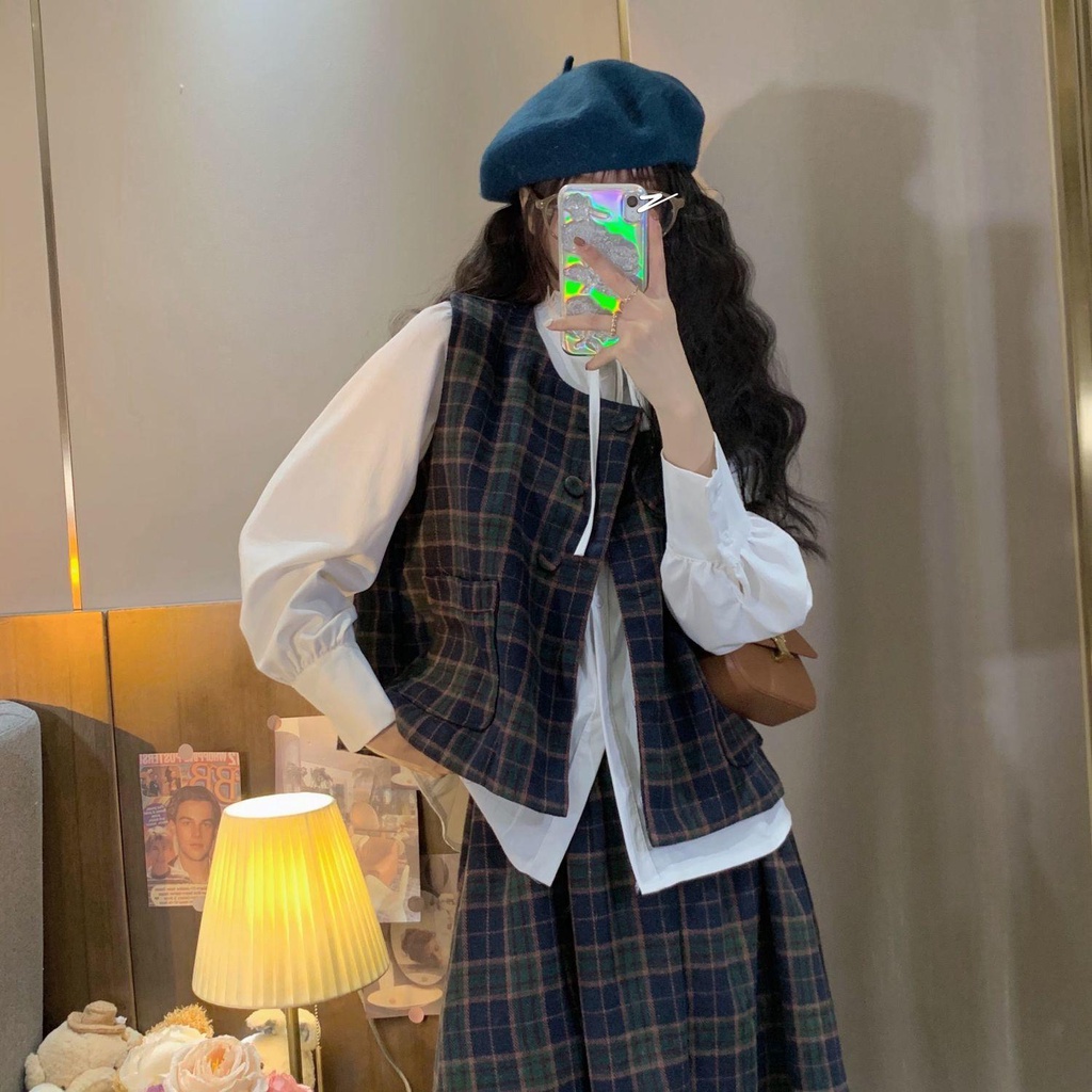 Bộ Áo Sơ Mi + Chân Váy Lưng Cao Thời Trang Cho Nữ