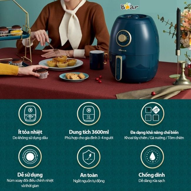 Nồi Chiên Không Dầu Bear Dung Tích 3L BH 12 Tháng - BAP