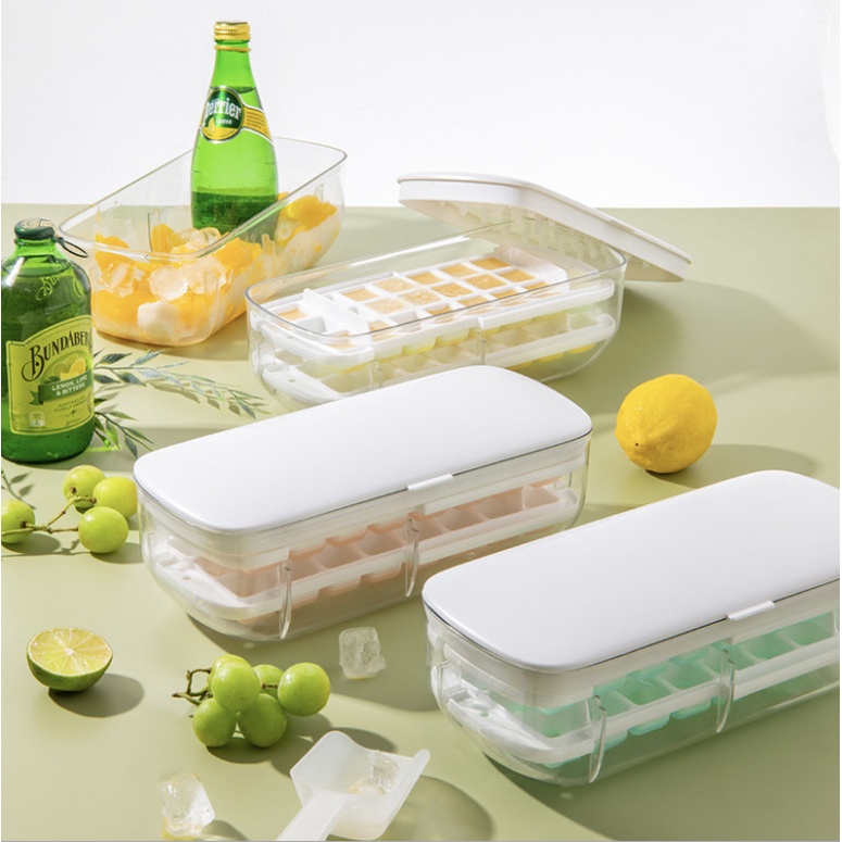 Khay Làm Đá Viên 2 Tầng Dung Tích Lớn Bằng Silicon Có Nắp Đậy Thông Minh - Getgo1