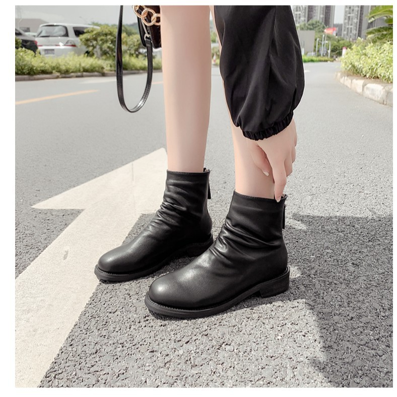 [Mã FASHIONGREEN15 giảm 10% tối đa 30k đơn từ 99k] Bốt boot ulzzang da nhăn cổ lửng hot trend 2 màu đen -kem | BigBuy360 - bigbuy360.vn