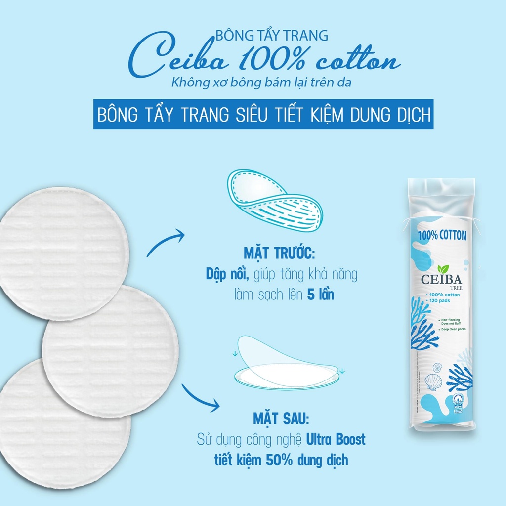 Bông Tẩy Trang Ceiba Pháp Cotton Pads Organic 120 Miếng