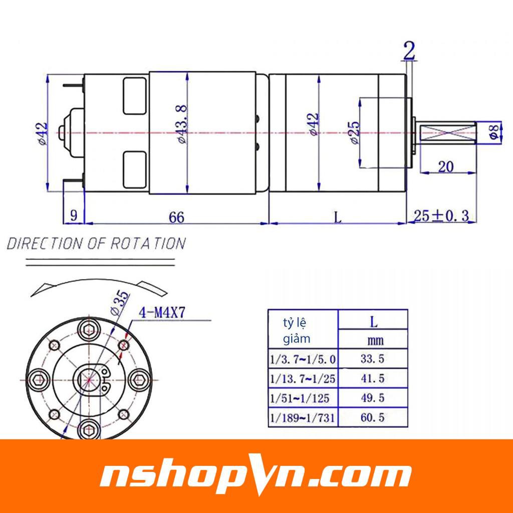 Động cơ giảm tốc hành tinh WS-42GX775R 12V - 24V 10rpm - 50rpm - 100rpm - 200rpm - 470rpm- 1300rpm