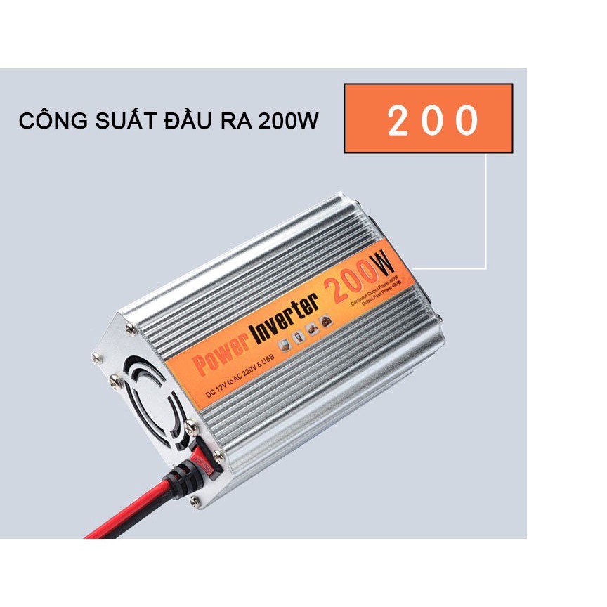 Bộ Chuyển Đổi Nguồn Điện: DC 12V Sang AC 110V/220V 200W Cho Xe Ô Tô - (Cao Cấp)