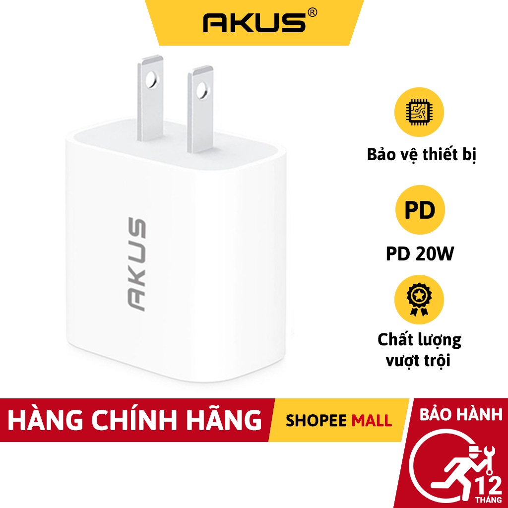 CỦ SẠC NHANH AKUS 20W - PD20 Hàng chính hãng - Bảo hành 12 tháng - akusvn