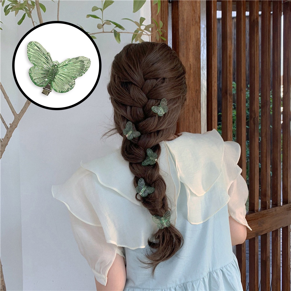 Set 5 Kẹp Tóc Hình Bướm Màu Xanh Lá Phong Cách Thời Trang