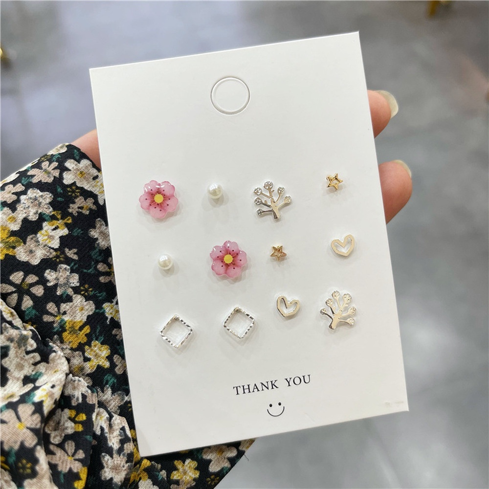 Set 5 Đôi Bông Tai Mạ Bạc 925 Hình Học Đơn Giản Thời Trang Cho Nữ