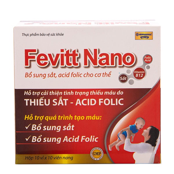 FEVITT NANO – Hỗ trợ quá trình tạo máu, giúp cải thiện tình trạng thiếu máu do thiếu sắt, acid folic (10x10)