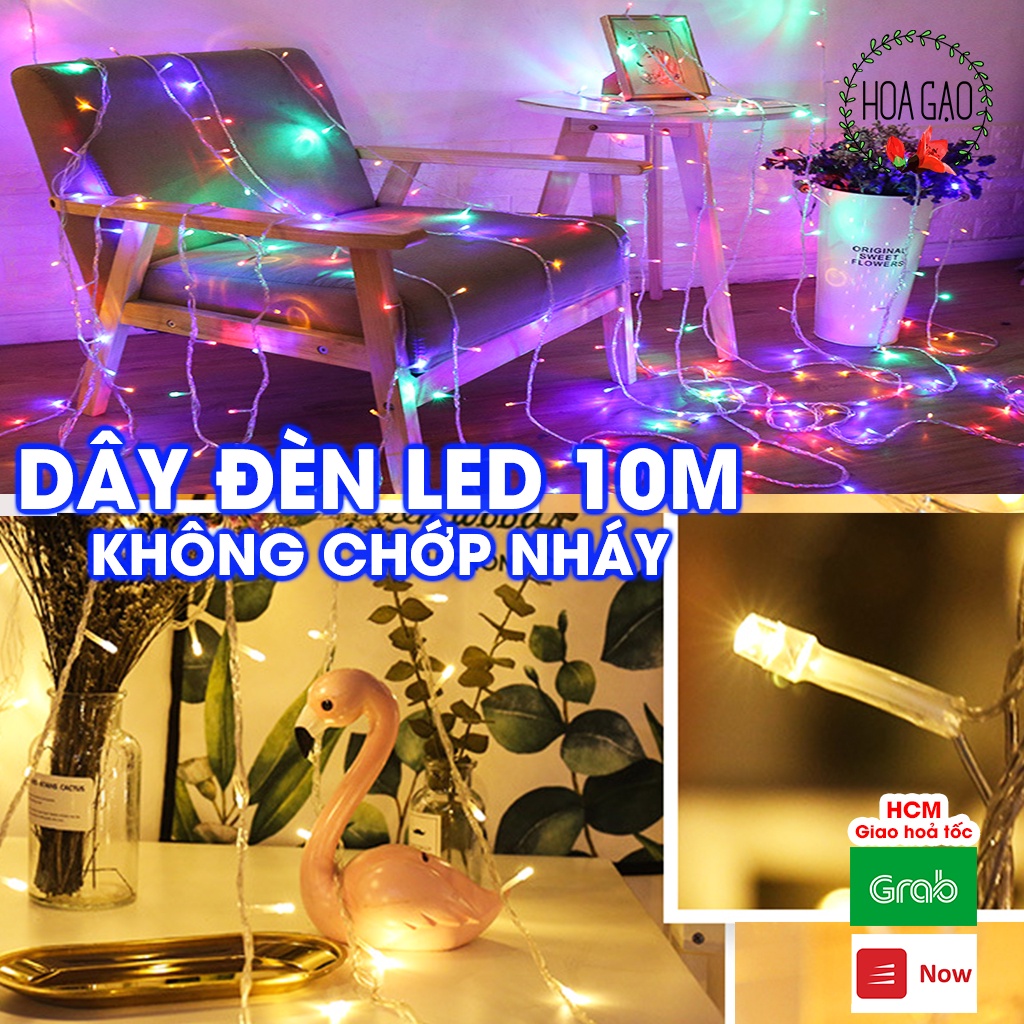 Đèn led trang trí sinh nhật, dây đèn led 10m HOA GẠO GDLK không chớp nháy, dùng được ngoài trời LOẠI TỐT ánh sáng đủ màu