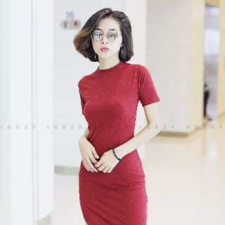 Đầm Body Xẻ Tà #AGE2X Màu Đỏ Đô
