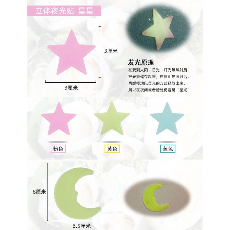 Miếng Dán Tường Hình Ngôi Sao 3d Màu Dạ Quang Trang Trí Phòng Ngủ Cho Bé