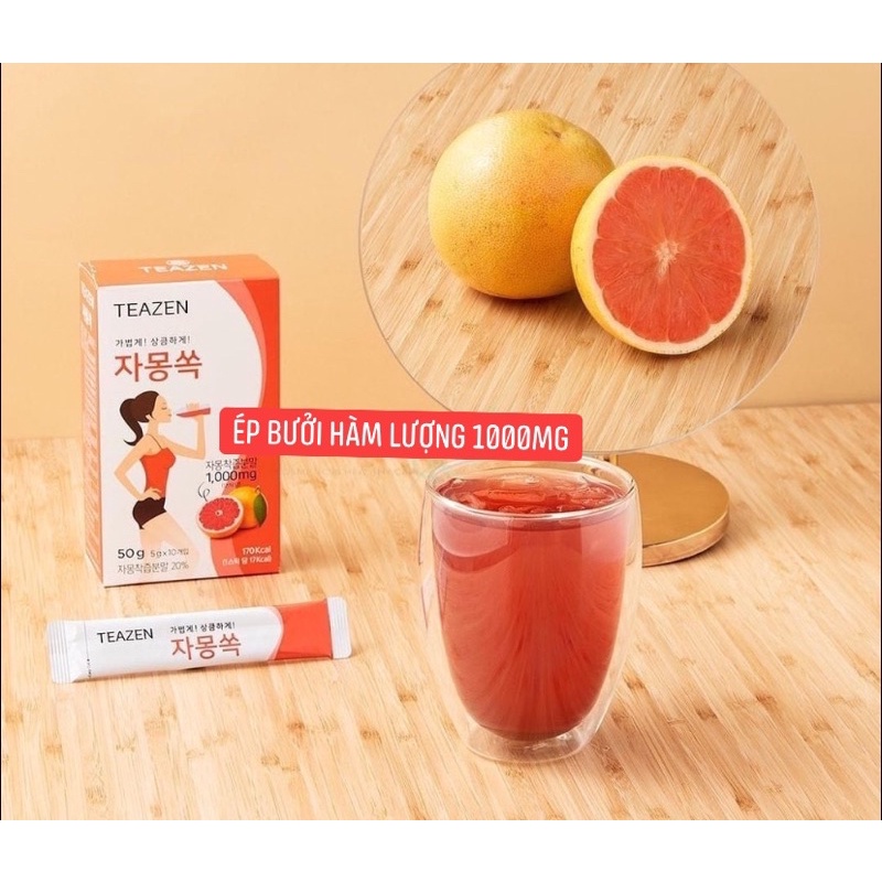 Bột nước ép bưởi 1000mg hỗ trợ giảm cân , đẹp da - Trà Teazen Kombucha hương Bưởi Hàn Quốc 10 gói