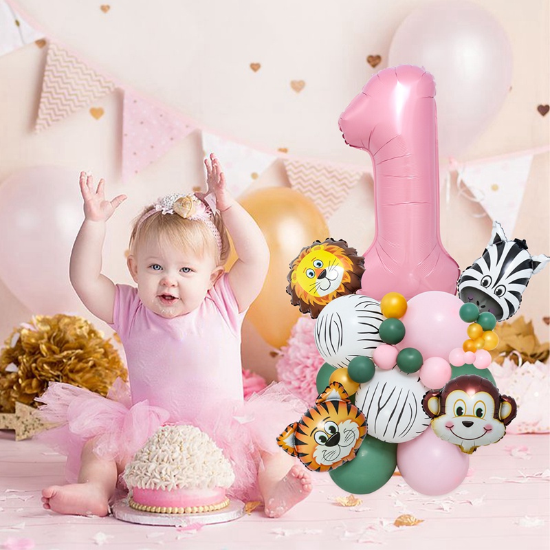 Bộ 34 Bong Bóng Hình Số 1-3 Màu Xanh/Hồng Dùng Để Trang Trí Tiệc Sinh Nhật Cho Bé 1-3 Tuổi