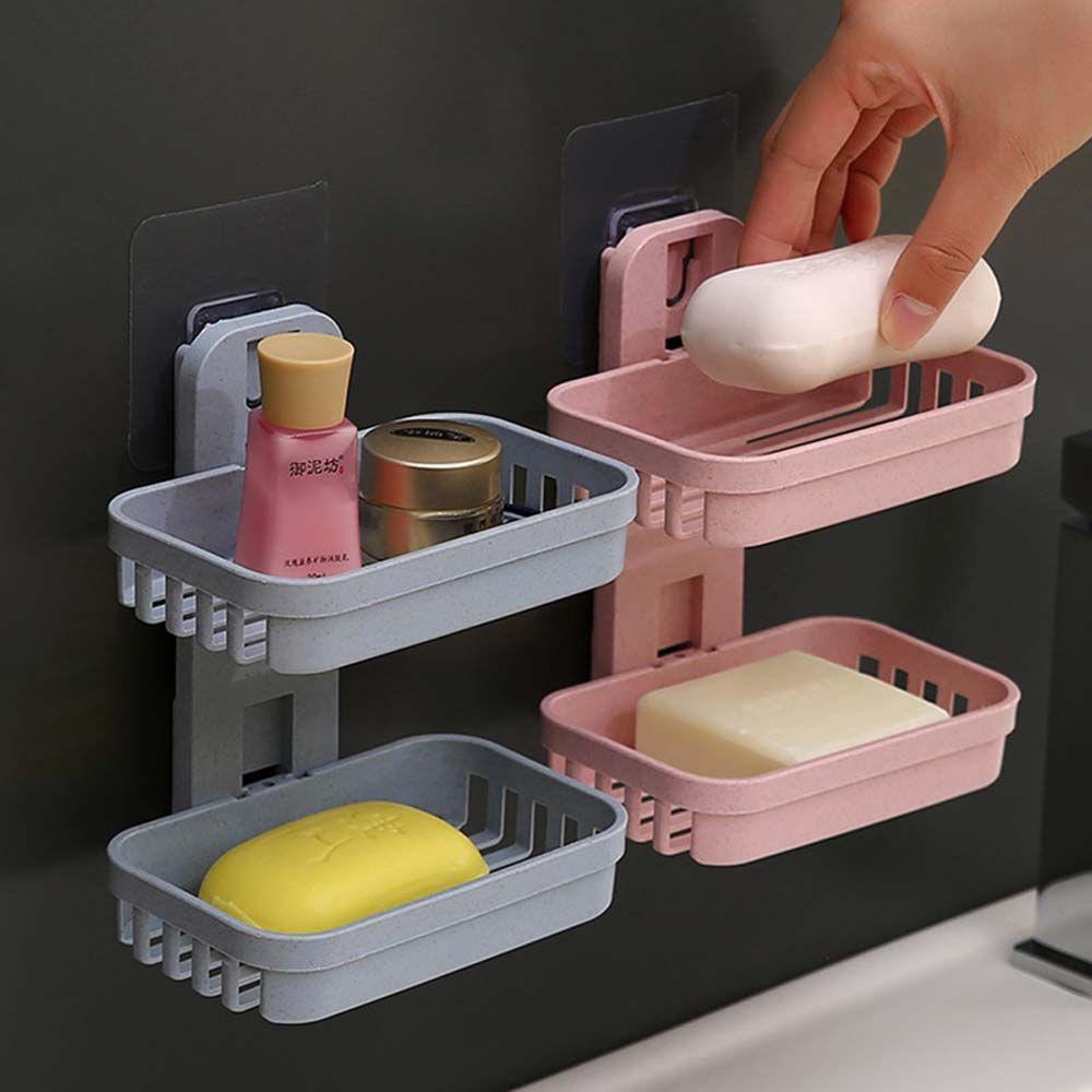 Giá Đỡ Xà Phòng Hai Tầng Gắn Tường Không Đục Lỗ Thoát Nước Sắp Xếp Gọn Gàng Cho Nhà Bếp