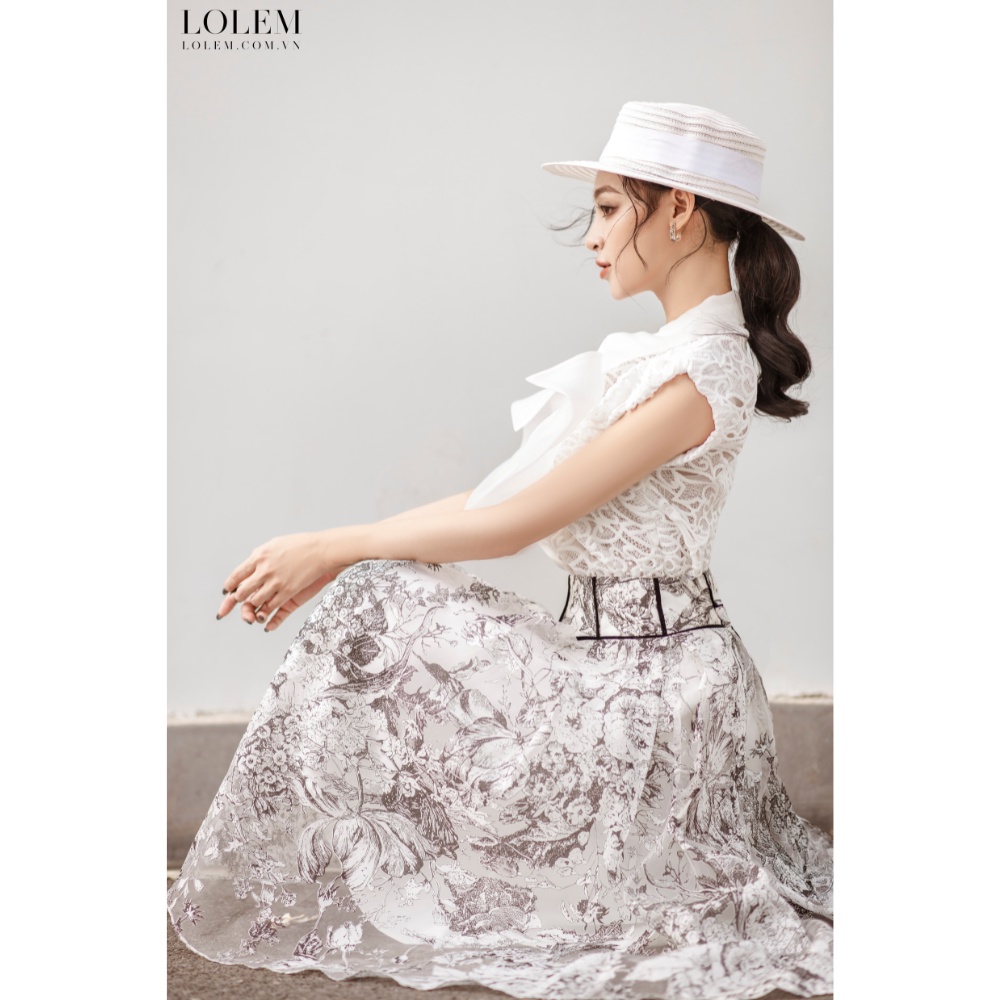 Chân váy dài LOLEM CVX352 lưng viền nhung vải tơ organza không nhăn bền