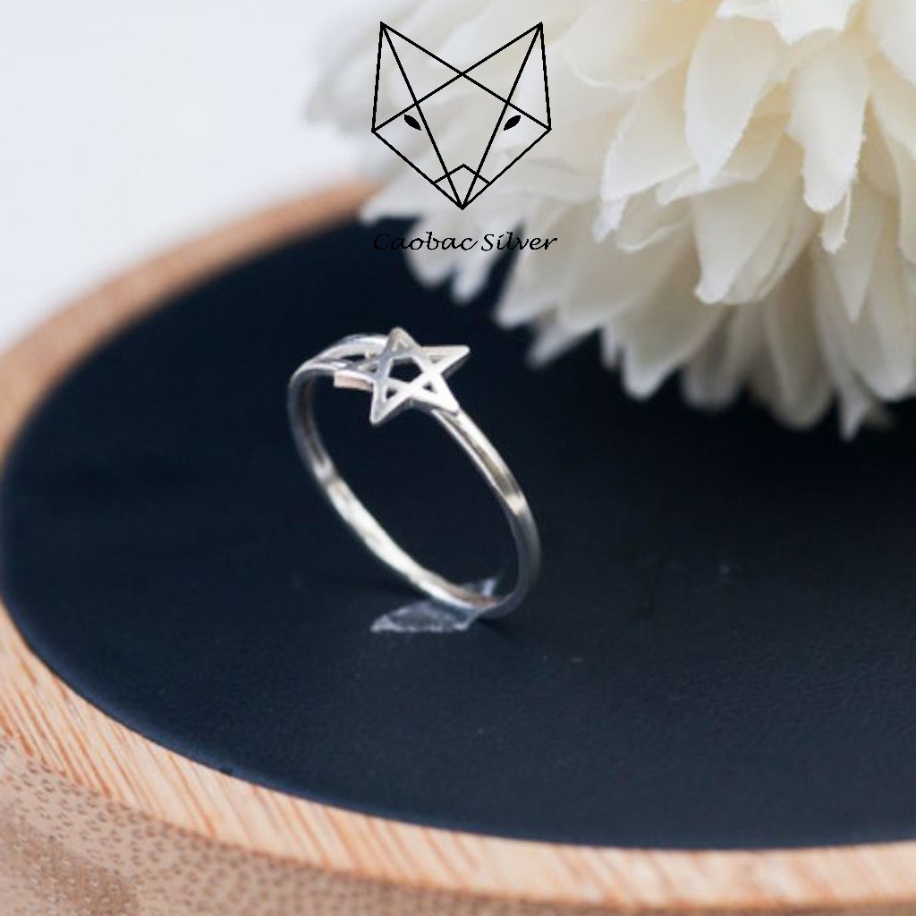 Nhẫn Nữ Bạc Ta CaoBac Silver Cho Nữ Trơn Đơn Giản Không Đá Kiểu Dáng Hai Sợi Sao