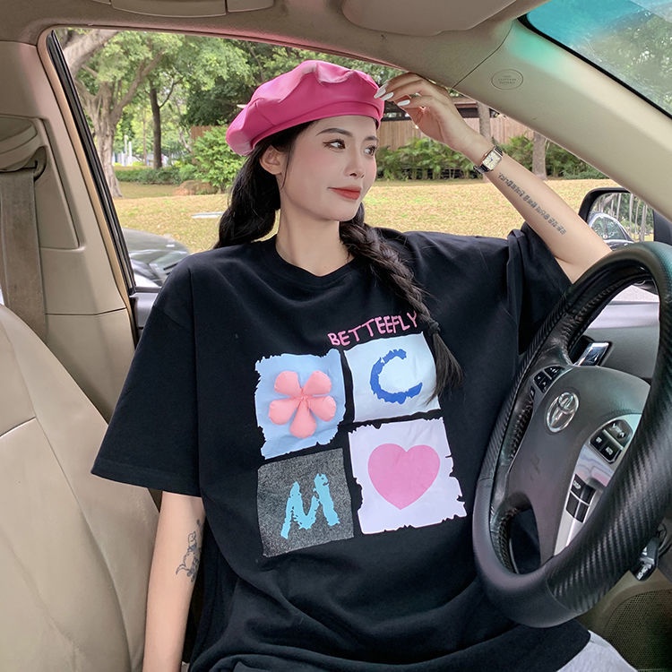 Áo Thun Tay Ngắn Dáng Rộng In Chữ Trẻ Trung Hợp Thời Trang Hè Mới Cho Bạn Gái