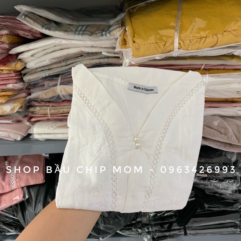 Áo Bầu Babydoll Hoạ Tiết Thêu Xinh Xắn, Chất Liệu Mềm Mát Mẹ Mặc Dễ Chịu, Thoải Mái - AH01