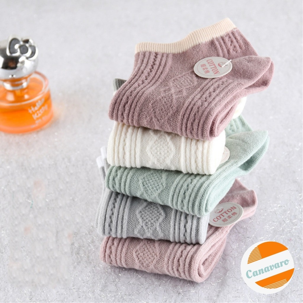 Tất nữ cổ ngắn cute xinh hàn quốc thời trang thoáng khí khử mùi kháng khuẩn 100% cotton CANAVARO SHOP TN01