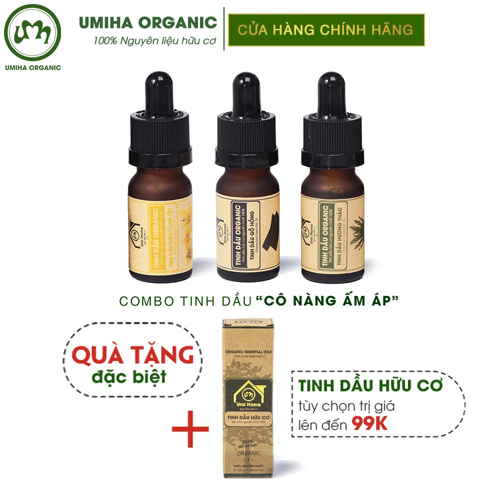 Combo 3 lọ Tinh Dầu UMIHA gồm - Ngọc Lan Tây, Gỗ Hồng, Hương Thảo (10mlx3) - Hữu cơ nguyên chất