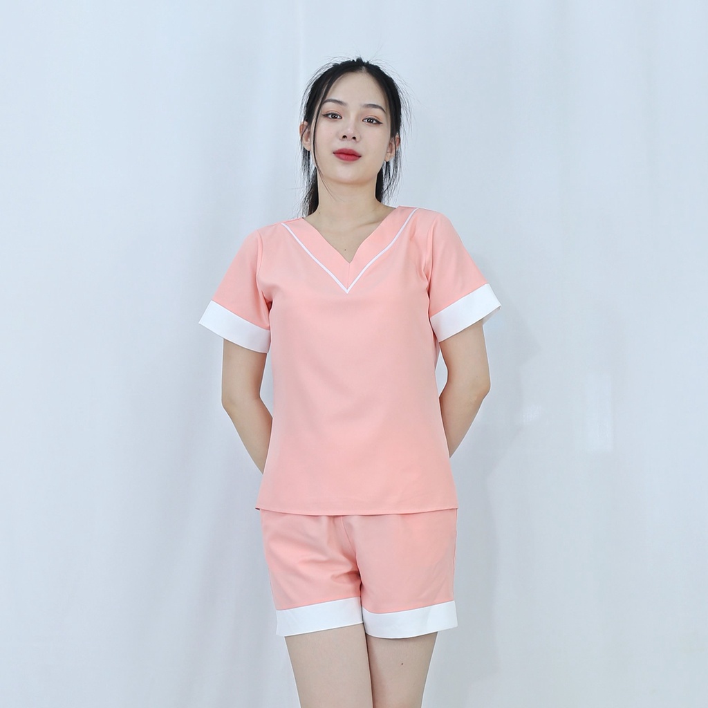 Đồ ngủ nữ mặc nhà D11 HỒNG PHẤN CỔ TIM  set pijama tay ngắn quần ngắn Thoải Mái Nhẹ Nhàng