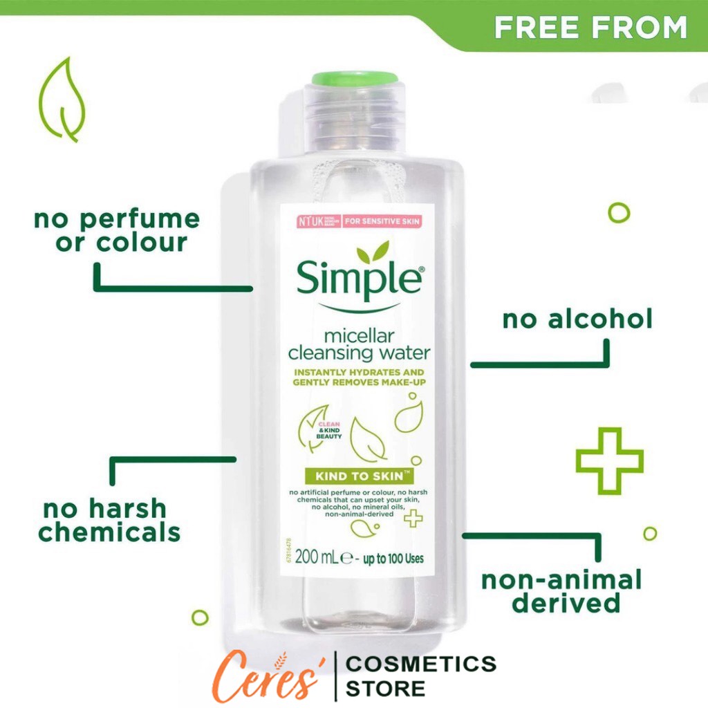 Nước Tẩy Trang Simple 💖𝑭𝒓𝒆𝒆𝒔𝒉𝒊𝒑💖 Simple Micellar Cleansing Water 200ml