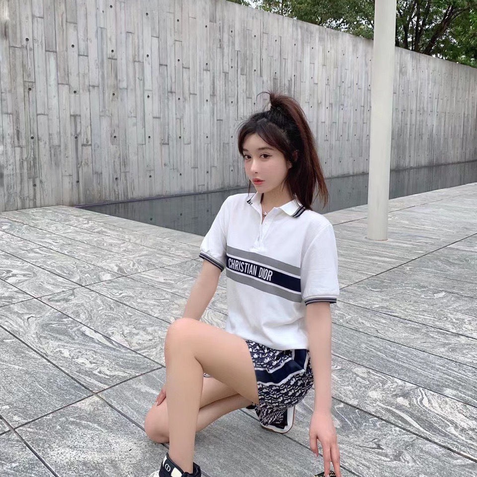 Áo POLO Dệt Kim Lụa Lạnh Dáng Rộng In Chữ Thời Trang Mùa Hè 2022 Sang Trọng Cho Nữ