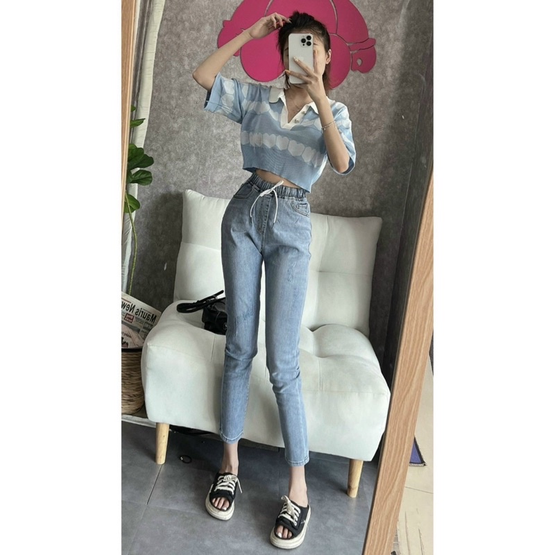 Quần baggy lưng thun chất jeans co giãn 40-65kg (biihome)