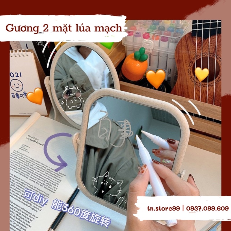 GƯƠNG ĐỂ BÀN XOAY 360 2 MẶT LÚA MẠCH