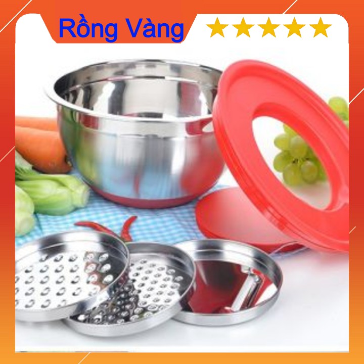 Bộ Nạo Rau Củ Kiêm Rổ Và Chậu Inox Cao Cấp 3 Chi Tiết