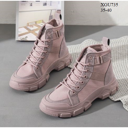 XGU 735 Giày boots canvas 2 màu nâu - đen cơ bản trẻ trung, cá tính (HÀNG ORDER)