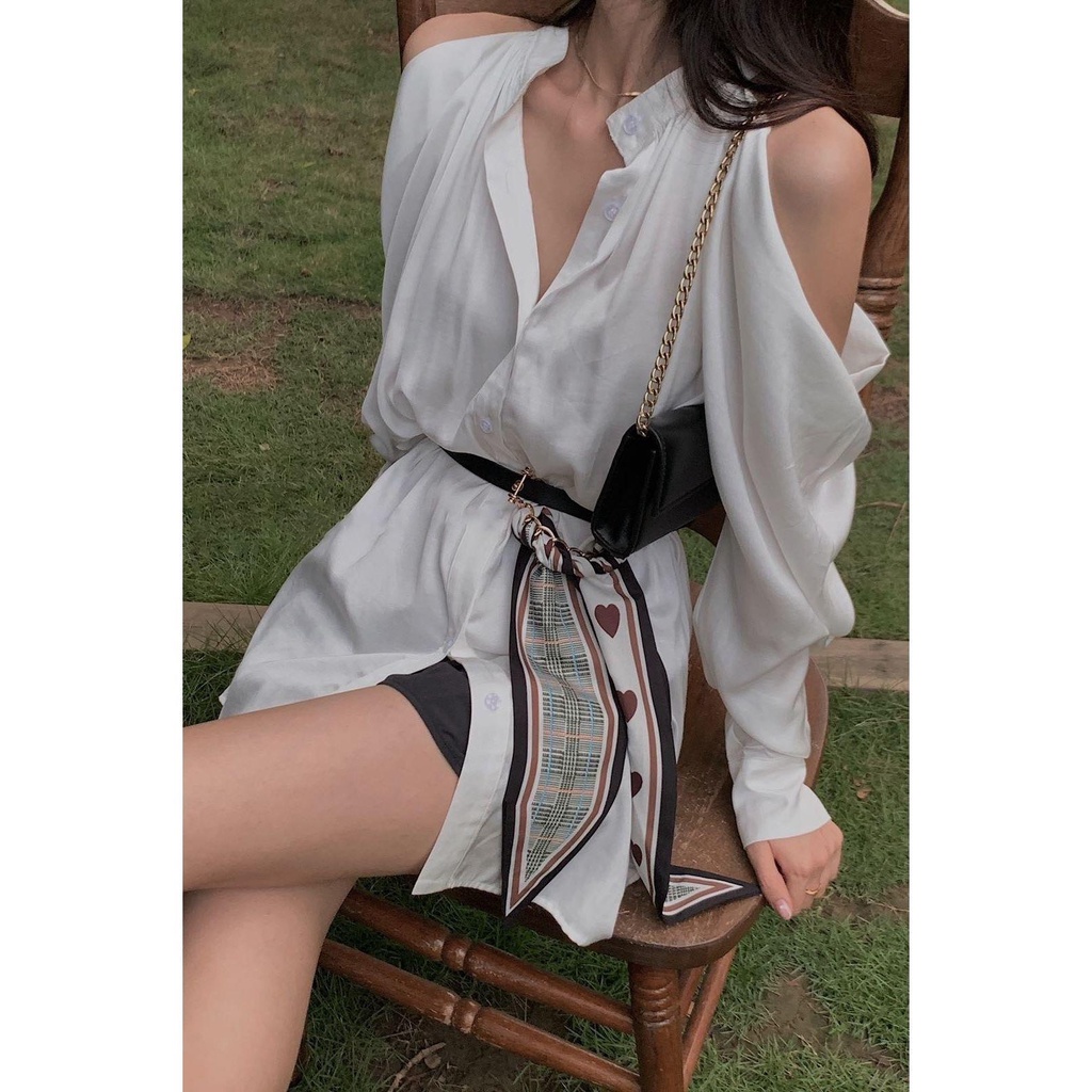 Đầm Lệch Vai Dáng Vừa Màu Trắng Phong Cách Mới 2022 Thời Trang Mùa Xuân Cho Nữ