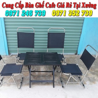 Bộ bàn ghế cafe vỉa hè giá cực rẻ (4 ghế inox lưng cao + 1 bàn xếp chữ nhật màu đen)