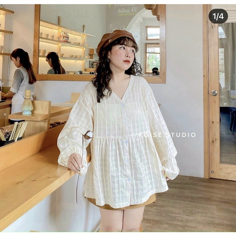 Áo babydoll nude sọc dọc