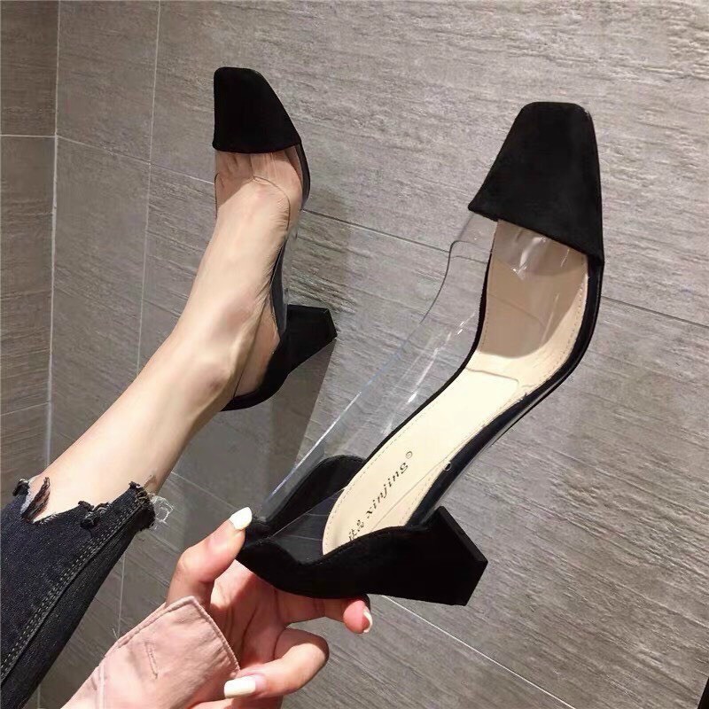 (H80) Guốc Mica Mũi Vuông Đen