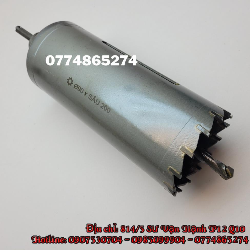 Mũi khoan rút lõi khoét tường gạch sâu Phi 90 x 200 mm không khoan bê tông, không khoan chế búa