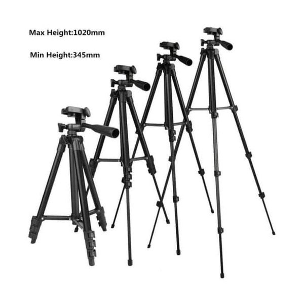 Gậy 3 chân Tripod TF 3120 siêu chắc chắn thân đen tặng remox bluetooth kèm kẹp điện thoại