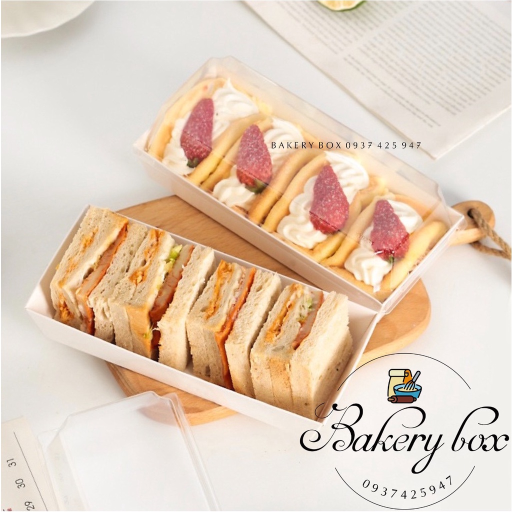 E1985 - Set 50 Hộp E1985 Chữ Nhật Màu Trắng Đựng Bánh Nắp Nhựa Trong Suốt
