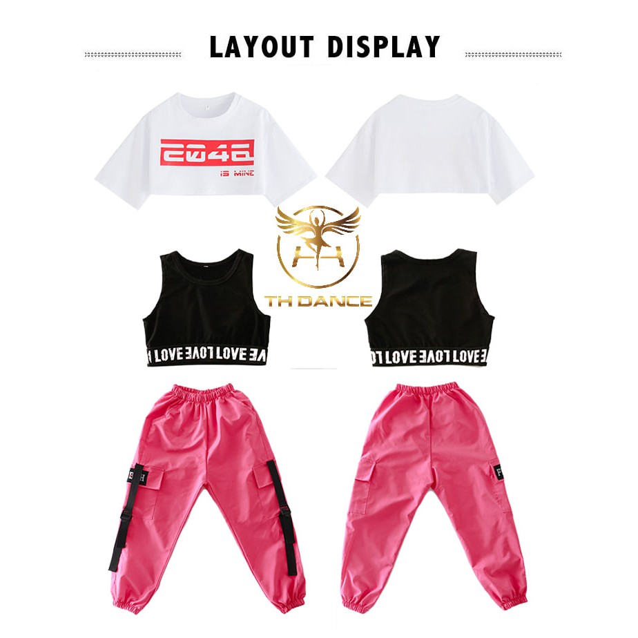 Set nhảy Hiện đại trẻ em | Jogger Hồng | crop trắng| crop đen ba lỗ