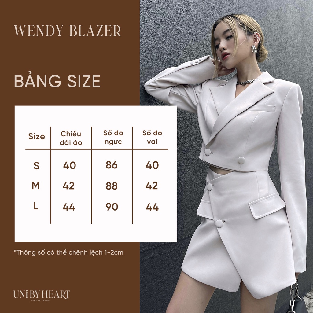 Áo blazer nữ Wendy Blazer SMI012 dài tay dáng ngắn, chất liệu dày dặn, có độn vai - Uni By Heart | WebRaoVat - webraovat.net.vn